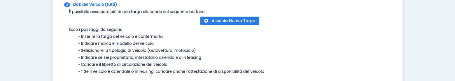 Screenshot Associa Nuova Targa Non Residenti